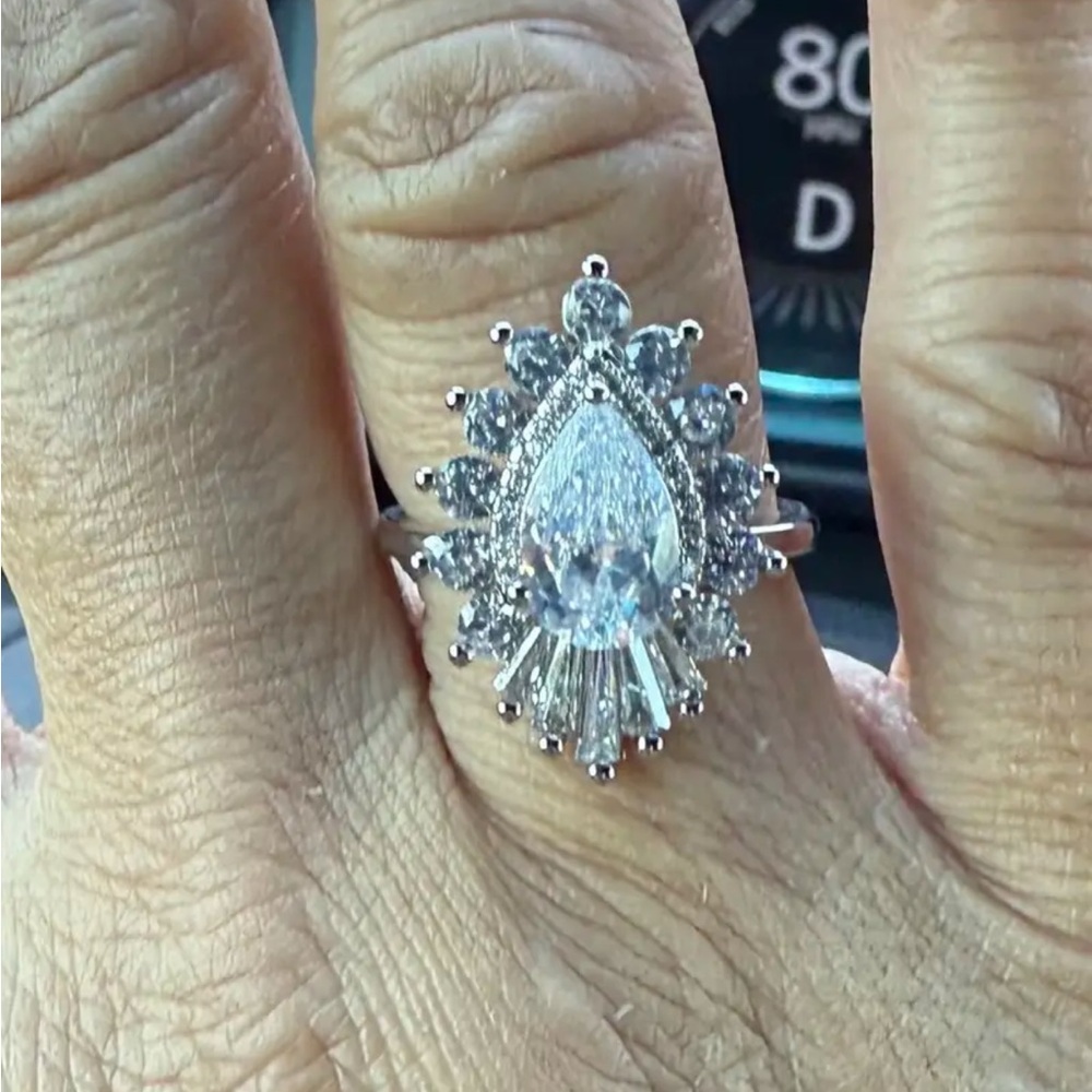 NEW Silver Teardrop Engagement Promise Ring CZ Size 8